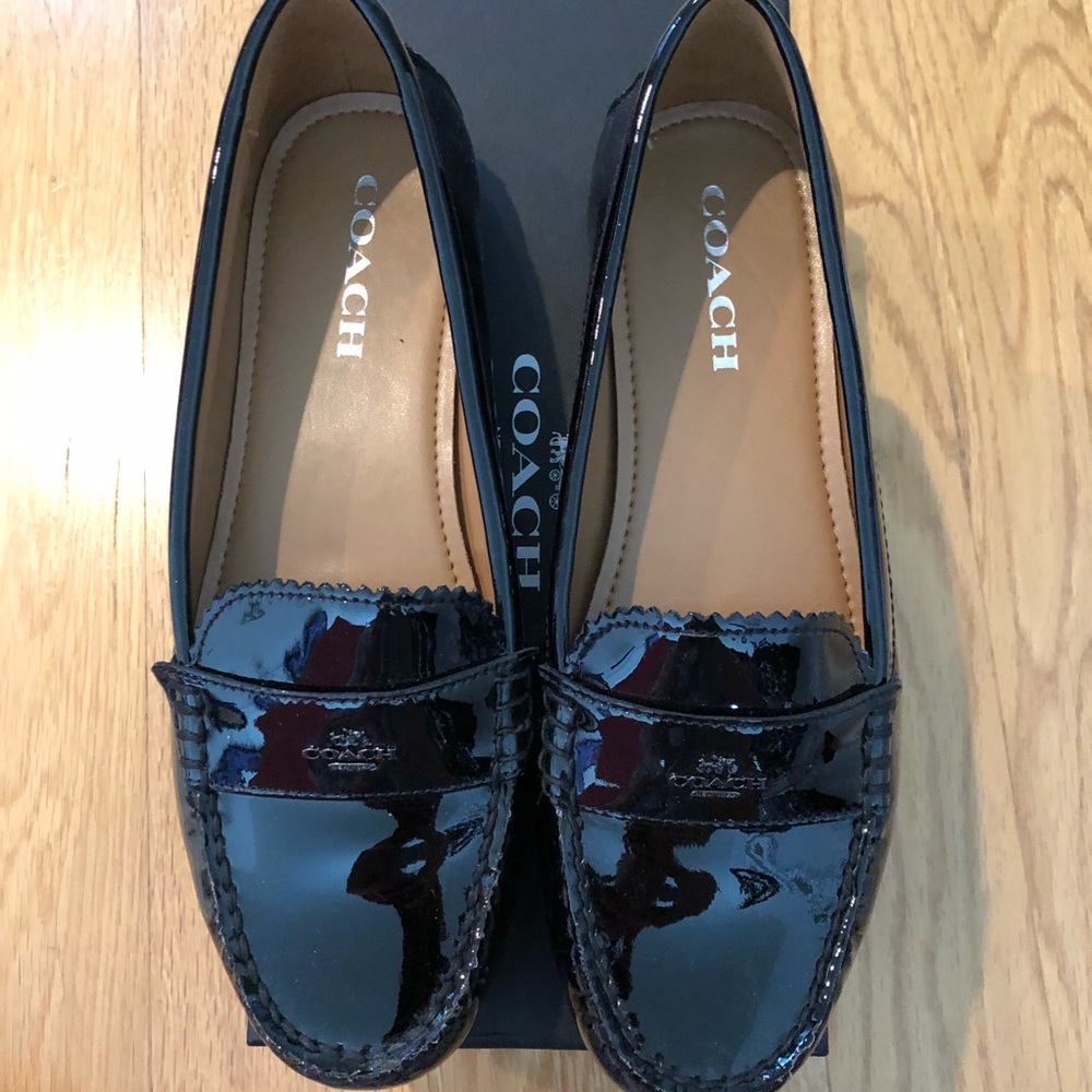 Coach Odette Patent Leather Loafers, Black, Size 9